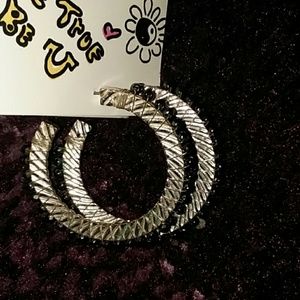 Black & Silver Hoop Earings